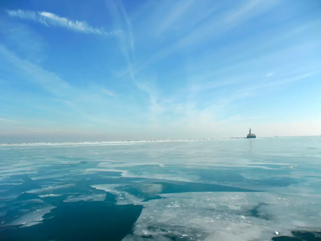 Chicago pier frozen lake Michigan