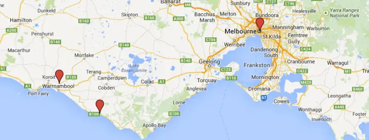 Map Great Ocean Road Warrnambool Melbourne