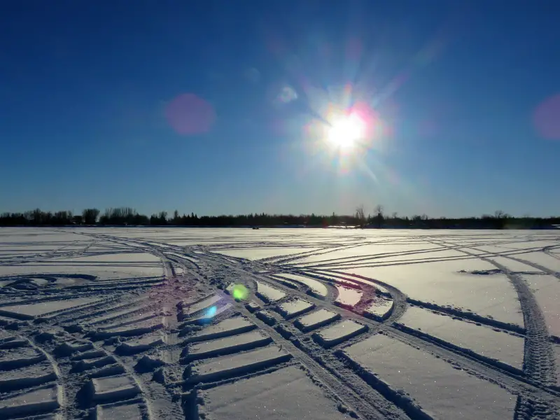Frozen lake St Malo Manitoba