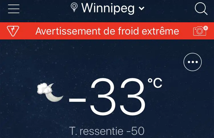 hiver Canada froid Winnipeg